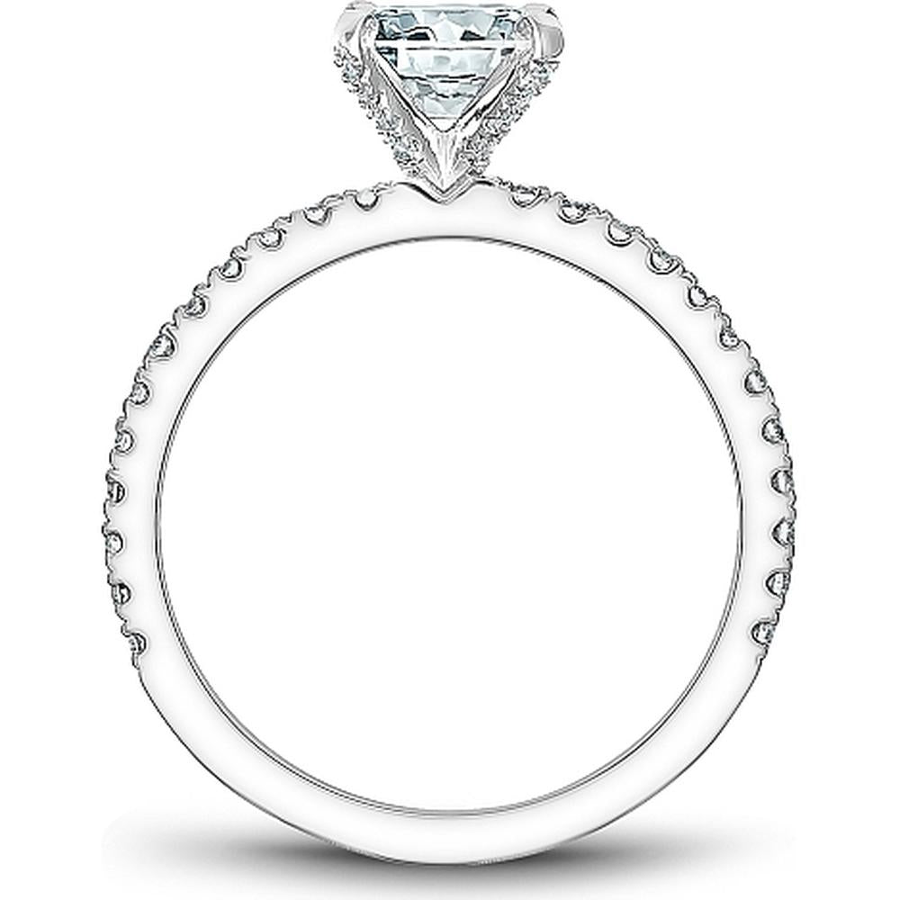 Round Cut Diamond Engagement Ring with Four-Prong Setting and Pavé Band in White Gold by Noam Carver<em> - Choose Your Center Diamond: 1 to 5 Carats, Sustainable Lab-Grown or Natural Earth-Mined</em>