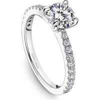Round Cut Diamond Engagement Ring with Four-Prong Setting and Pavé Band in White Gold by Noam Carver<em> - Choose Your Center Diamond: 1 to 5 Carats, Sustainable Lab-Grown or Natural Earth-Mined</em>