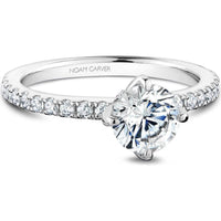 Round Cut Diamond Engagement Ring with Four-Prong Setting and Pavé Band in White Gold by Noam Carver<em> - Choose Your Center Diamond: 1 to 5 Carats, Sustainable Lab-Grown or Natural Earth-Mined</em>