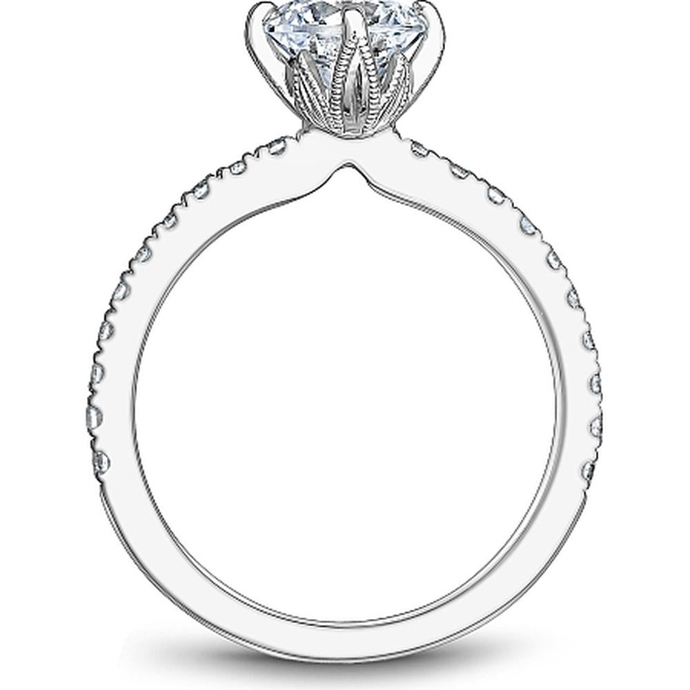 Round Cut Diamond Engagement Ring with Four-Prong Setting and Pavé Band in White Gold by Noam Carver<em> - Choose Your Center Diamond: 1 to 5 Carats, Sustainable Lab-Grown or Natural Earth-Mined</em>