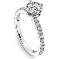 Round Cut Diamond Engagement Ring with Four-Prong Setting and Pavé Band in White Gold by Noam Carver<em> - Choose Your Center Diamond: 1 to 5 Carats, Sustainable Lab-Grown or Natural Earth-Mined</em>