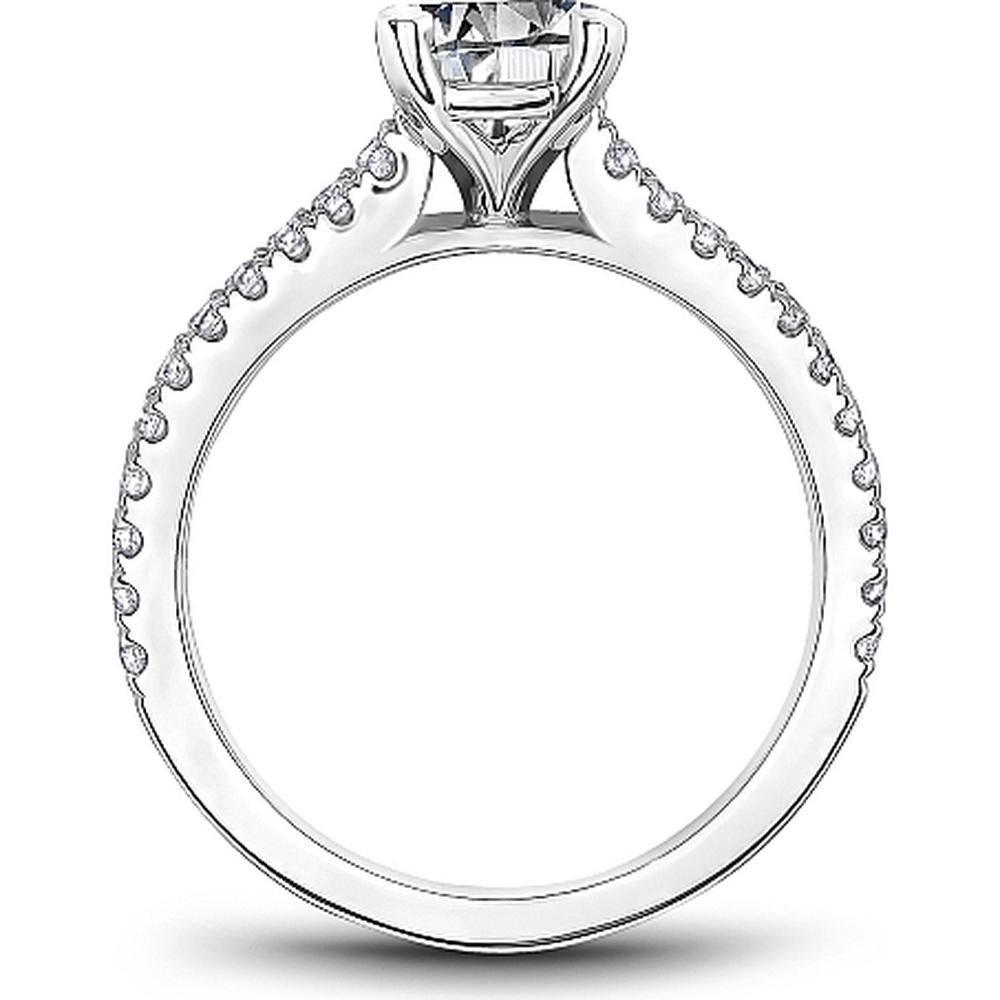 Round Cut Diamond Engagement Ring with Four-Prong Setting and Pavé Band in White Gold by Noam Carver<em> - Choose Your Center Diamond: 1 to 5 Carats, Sustainable Lab-Grown or Natural Earth-Mined</em>