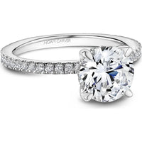 Round Cut Diamond Engagement Ring with Four-Prong Setting and Pavé Band in White Gold by Noam Carver<em> - Choose Your Center Diamond: 1 to 5 Carats, Sustainable Lab-Grown or Natural Earth-Mined</em>