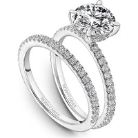 Round Cut Diamond Engagement Ring with Four-Prong Setting and Pavé Band in White Gold by Noam Carver<em> - Choose Your Center Diamond: 1 to 5 Carats, Sustainable Lab-Grown or Natural Earth-Mined</em>