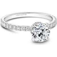 Round Cut Diamond Engagement Ring with Four-Prong Setting and Pavé Band in White Gold by Noam Carver<em> - Choose Your Center Diamond: 1 to 5 Carats, Sustainable Lab-Grown or Natural Earth-Mined</em>