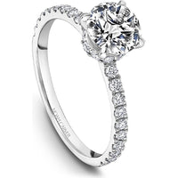 Round Cut Diamond Engagement Ring with Four-Prong Setting and Pavé Band in White Gold by Noam Carver<em> - Choose Your Center Diamond: 1 to 5 Carats, Sustainable Lab-Grown or Natural Earth-Mined</em>