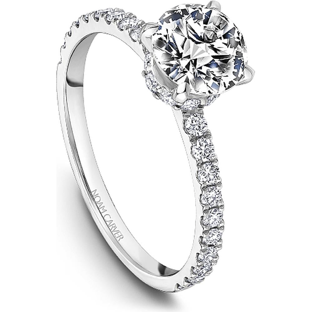Round Cut Diamond Engagement Ring with Four-Prong Setting and Pavé Band in White Gold by Noam Carver<em> - Choose Your Center Diamond: 1 to 5 Carats, Sustainable Lab-Grown or Natural Earth-Mined</em>