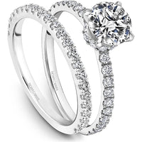 Round Cut Diamond Engagement Ring with Four-Prong Setting and Pavé Band in White Gold by Noam Carver<em> - Choose Your Center Diamond: 1 to 5 Carats, Sustainable Lab-Grown or Natural Earth-Mined</em>