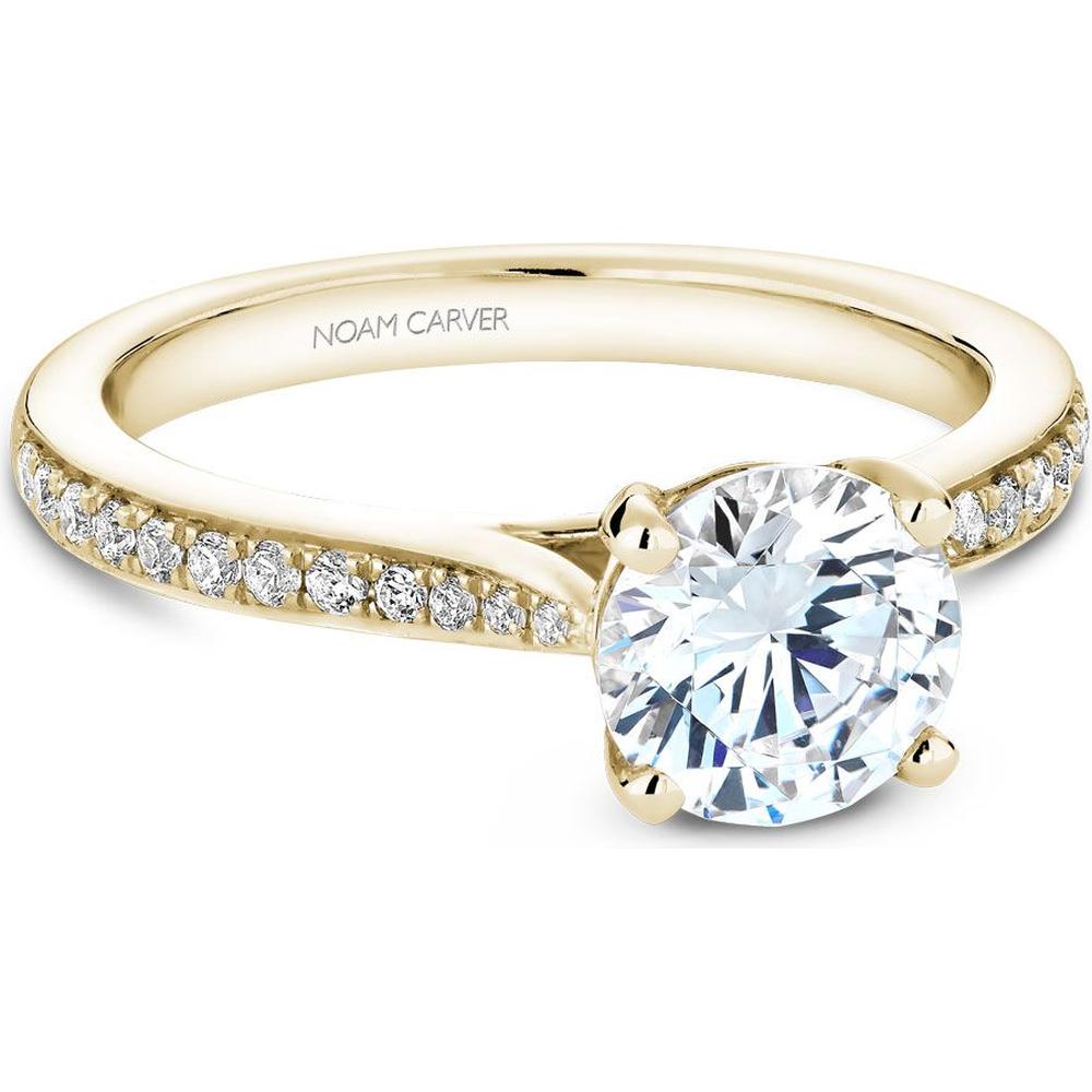 Round Cut Diamond Engagement Ring with Four-Prong Setting and Pavé Band in Yellow Gold by Noam Carver<em> - Choose Your Center Diamond: 1 to 5 Carats, Sustainable Lab-Grown or Natural Earth-Mined</em>