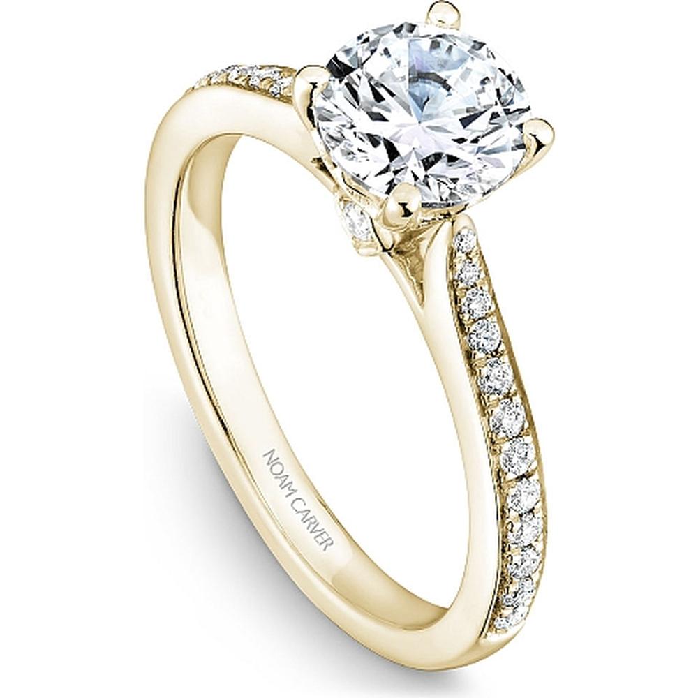 Round Cut Diamond Engagement Ring with Four-Prong Setting and Pavé Band in Yellow Gold by Noam Carver<em> - Choose Your Center Diamond: 1 to 5 Carats, Sustainable Lab-Grown or Natural Earth-Mined</em>
