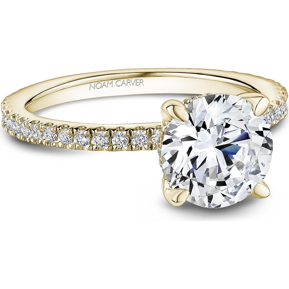 Round Cut Diamond Engagement Ring with Four-Prong Setting and Pavé Band in Yellow Gold by Noam Carver<em> - Choose Your Center Diamond: 1 to 5 Carats, Sustainable Lab-Grown or Natural Earth-Mined</em>