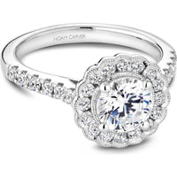 Round Cut Diamond Engagement Ring with Four-Prong Setting and Scalloped Halo in White Gold by Noam Carver<em> - Choose Your Center Diamond: 1 to 5 Carats, Sustainable Lab-Grown or Natural Earth-Mined</em>