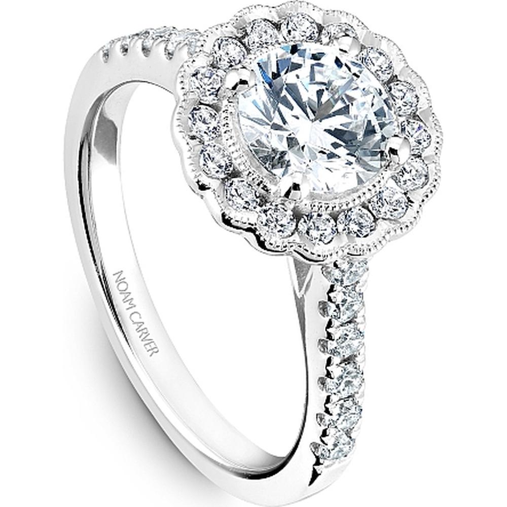 Round Cut Diamond Engagement Ring with Four-Prong Setting and Scalloped Halo in White Gold by Noam Carver<em> - Choose Your Center Diamond: 1 to 5 Carats, Sustainable Lab-Grown or Natural Earth-Mined</em>