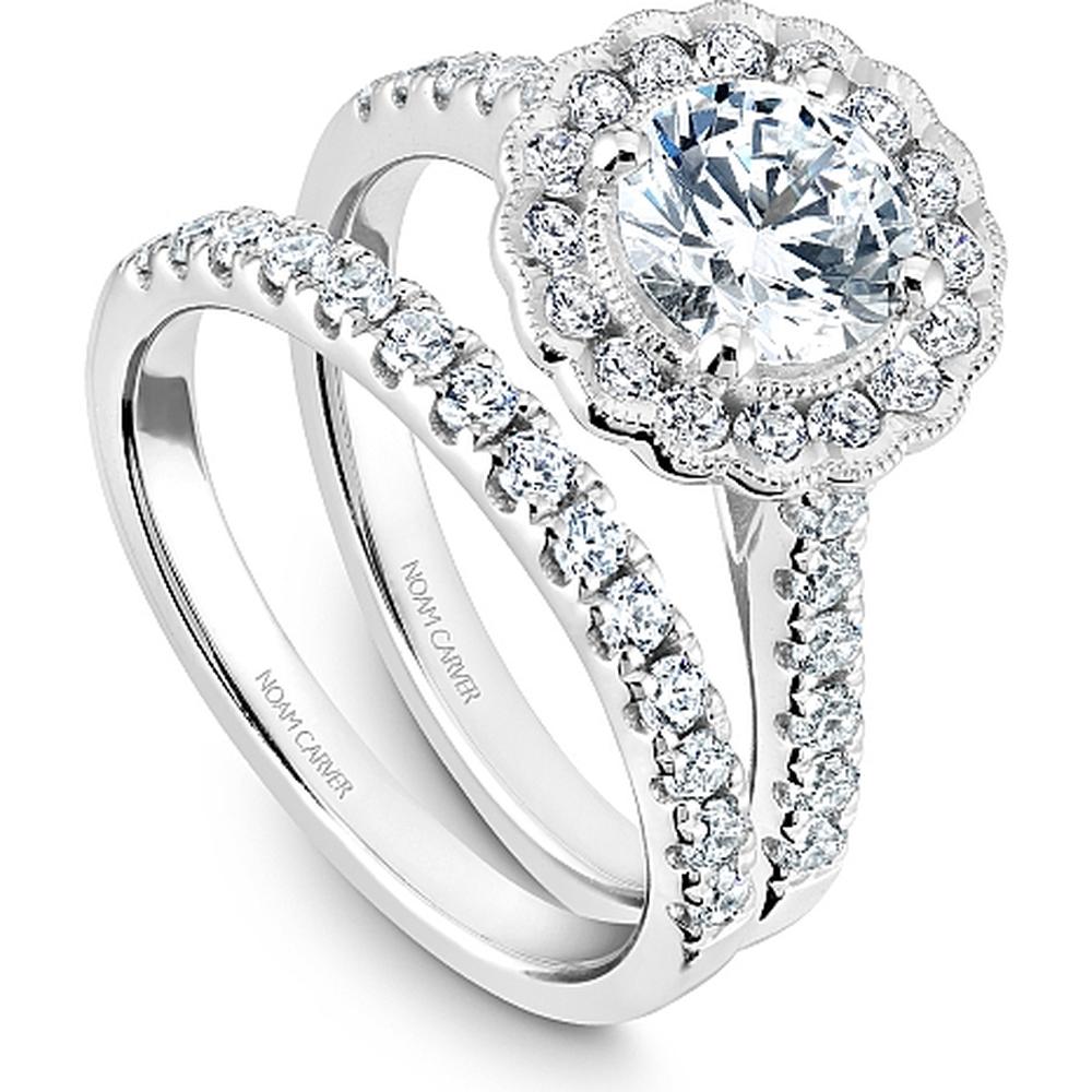 Round Cut Diamond Engagement Ring with Four-Prong Setting and Scalloped Halo in White Gold by Noam Carver<em> - Choose Your Center Diamond: 1 to 5 Carats, Sustainable Lab-Grown or Natural Earth-Mined</em>