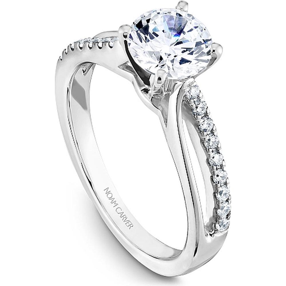 Round Cut Diamond Engagement Ring with Four-Prong Setting and Side Stones in White Gold by Noam Carver<em> - Choose Your Center Diamond: 1 to 5 Carats, Sustainable Lab-Grown or Natural Earth-Mined</em>