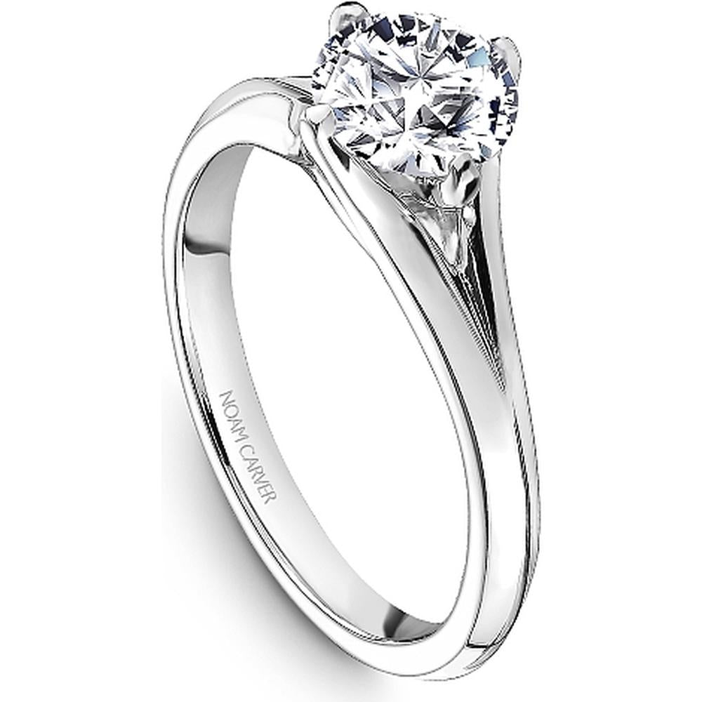 Round Cut Diamond Engagement Ring with Four-Prong Setting and Tapered Band in White Gold by Noam Carver<em> - Choose Your Center Diamond: 1 to 5 Carats, Sustainable Lab-Grown or Natural Earth-Mined</em>