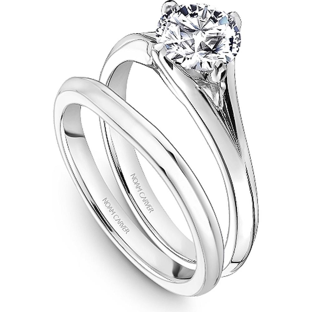 Round Cut Diamond Engagement Ring with Four-Prong Setting and Tapered Band in White Gold by Noam Carver<em> - Choose Your Center Diamond: 1 to 5 Carats, Sustainable Lab-Grown or Natural Earth-Mined</em>