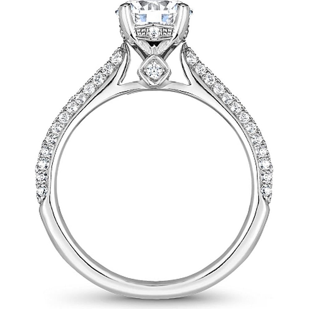 Round Cut Diamond Engagement Ring with Four-Prong Setting and Triple Pavé Band in White Gold by Noam Carver<em> - Choose Your Center Diamond: 1 to 5 Carats, Sustainable Lab-Grown or Natural Earth-Mined</em>