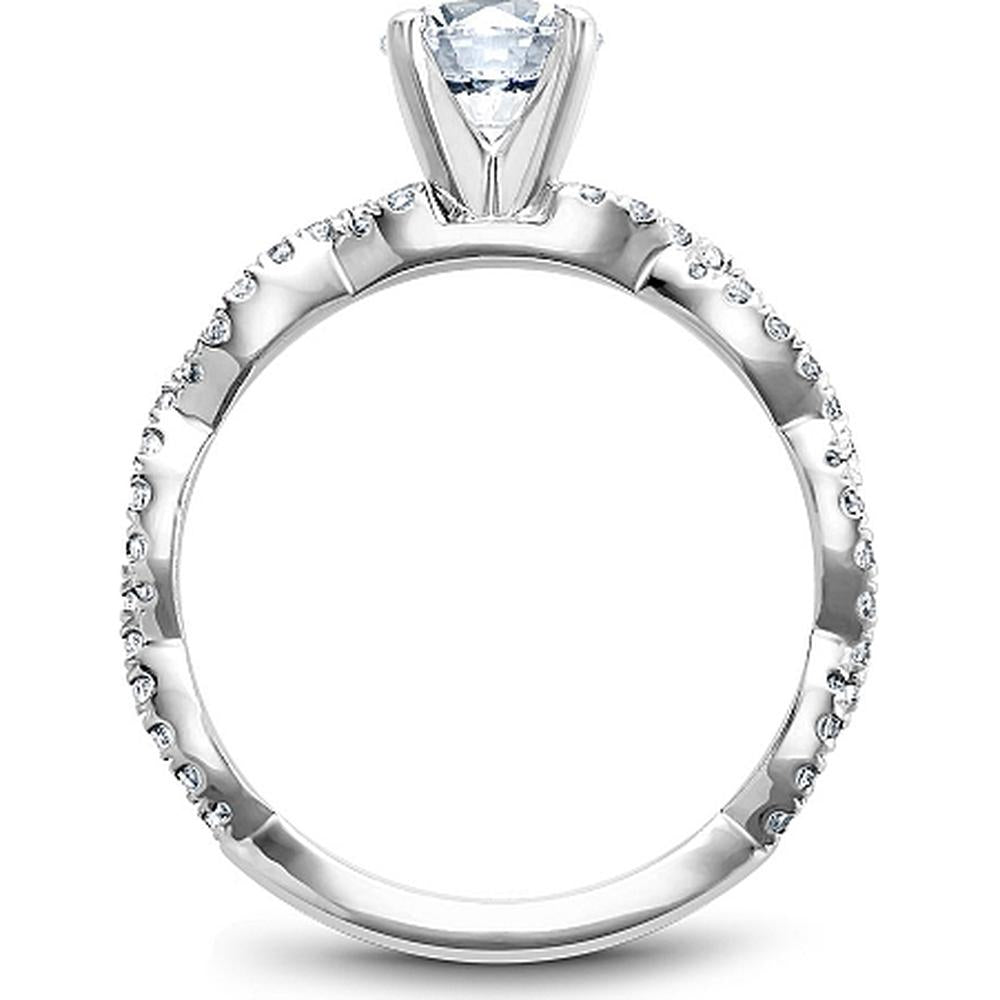Round Cut Diamond Engagement Ring with Four-Prong Setting and Wavy Pavé Band in White Gold by Noam Carver<em> - Choose Your Center Diamond: 1 to 5 Carats, Sustainable Lab-Grown or Natural Earth-Mined</em>