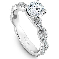 Round Cut Diamond Engagement Ring with Four-Prong Setting and Wavy Pavé Band in White Gold by Noam Carver<em> - Choose Your Center Diamond: 1 to 5 Carats, Sustainable Lab-Grown or Natural Earth-Mined</em>