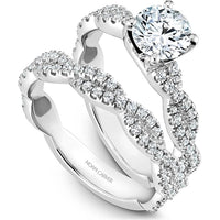 Round Cut Diamond Engagement Ring with Four-Prong Setting and Wavy Pavé Band in White Gold by Noam Carver<em> - Choose Your Center Diamond: 1 to 5 Carats, Sustainable Lab-Grown or Natural Earth-Mined</em>