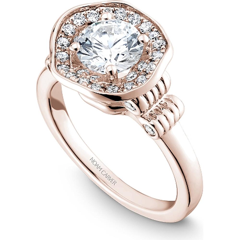 Round Cut Diamond Engagement Ring with Free-Form Floral Halo in Rose Gold by Noam Carver<em> - Choose Your Center Diamond: 1 to 5 Carats, Sustainable Lab-Grown or Natural Earth-Mined</em>