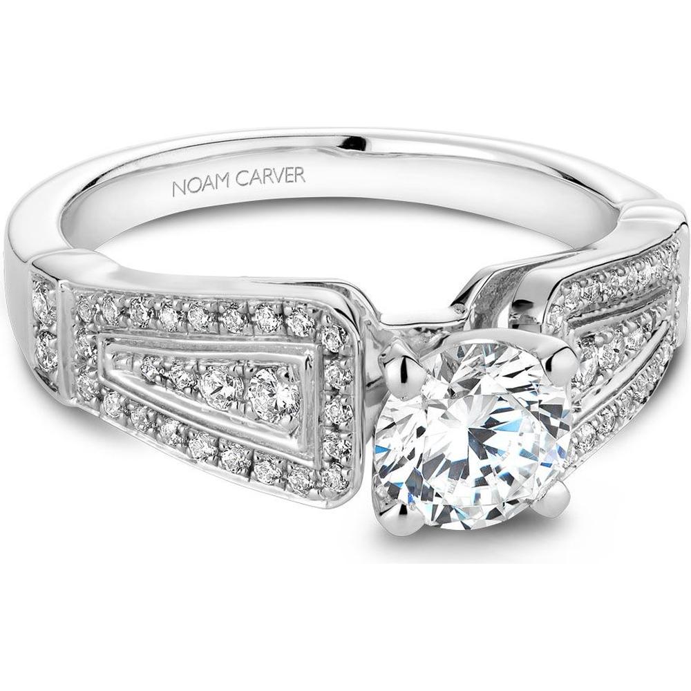 Round Cut Diamond Engagement Ring with Geometric Pavé Band in White Gold by Noam Carver<em> - Choose Your Center Diamond: 1 to 5 Carats, Sustainable Lab-Grown or Natural Earth-Mined</em>