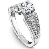 Round Cut Diamond Engagement Ring with Geometric Pavé Band in White Gold by Noam Carver<em> - Choose Your Center Diamond: 1 to 5 Carats, Sustainable Lab-Grown or Natural Earth-Mined</em>