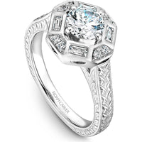 Round Cut Diamond Engagement Ring with Halo and Bar-Set Baguette Diamonds in White Gold by Noam Carver<em> - Choose Your Center Diamond: 1 to 5 Carats, Sustainable Lab-Grown or Natural Earth-Mined</em>