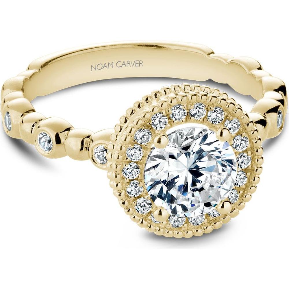 Round Cut Diamond Engagement Ring with Halo and Beaded Design in Yellow Gold by Noam Carver<em> - Choose Your Center Diamond: 1 to 5 Carats, Sustainable Lab-Grown or Natural Earth-Mined</em>