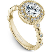 Round Cut Diamond Engagement Ring with Halo and Beaded Design in Yellow Gold by Noam Carver<em> - Choose Your Center Diamond: 1 to 5 Carats, Sustainable Lab-Grown or Natural Earth-Mined</em>