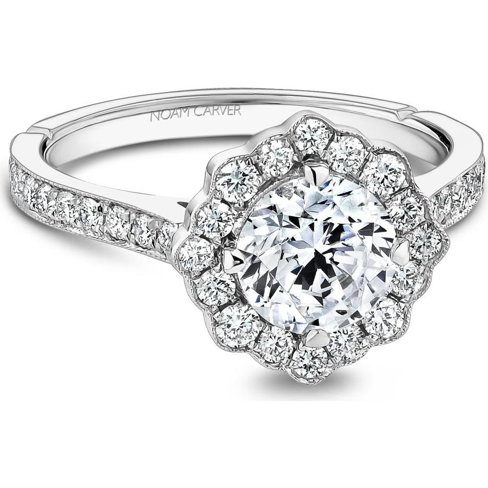 Round Cut Diamond Engagement Ring with Halo and Beaded Setting in White Gold by Noam Carver<em> - Choose Your Center Diamond: 1 to 5 Carats, Sustainable Lab-Grown or Natural Earth-Mined</em>
