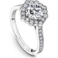 Round Cut Diamond Engagement Ring with Halo and Beaded Setting in White Gold by Noam Carver<em> - Choose Your Center Diamond: 1 to 5 Carats, Sustainable Lab-Grown or Natural Earth-Mined</em>