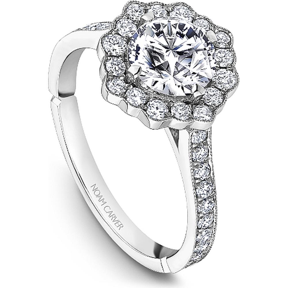 Round Cut Diamond Engagement Ring with Halo and Beaded Setting in White Gold by Noam Carver<em> - Choose Your Center Diamond: 1 to 5 Carats, Sustainable Lab-Grown or Natural Earth-Mined</em>