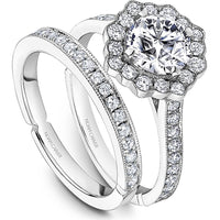 Round Cut Diamond Engagement Ring with Halo and Beaded Setting in White Gold by Noam Carver<em> - Choose Your Center Diamond: 1 to 5 Carats, Sustainable Lab-Grown or Natural Earth-Mined</em>