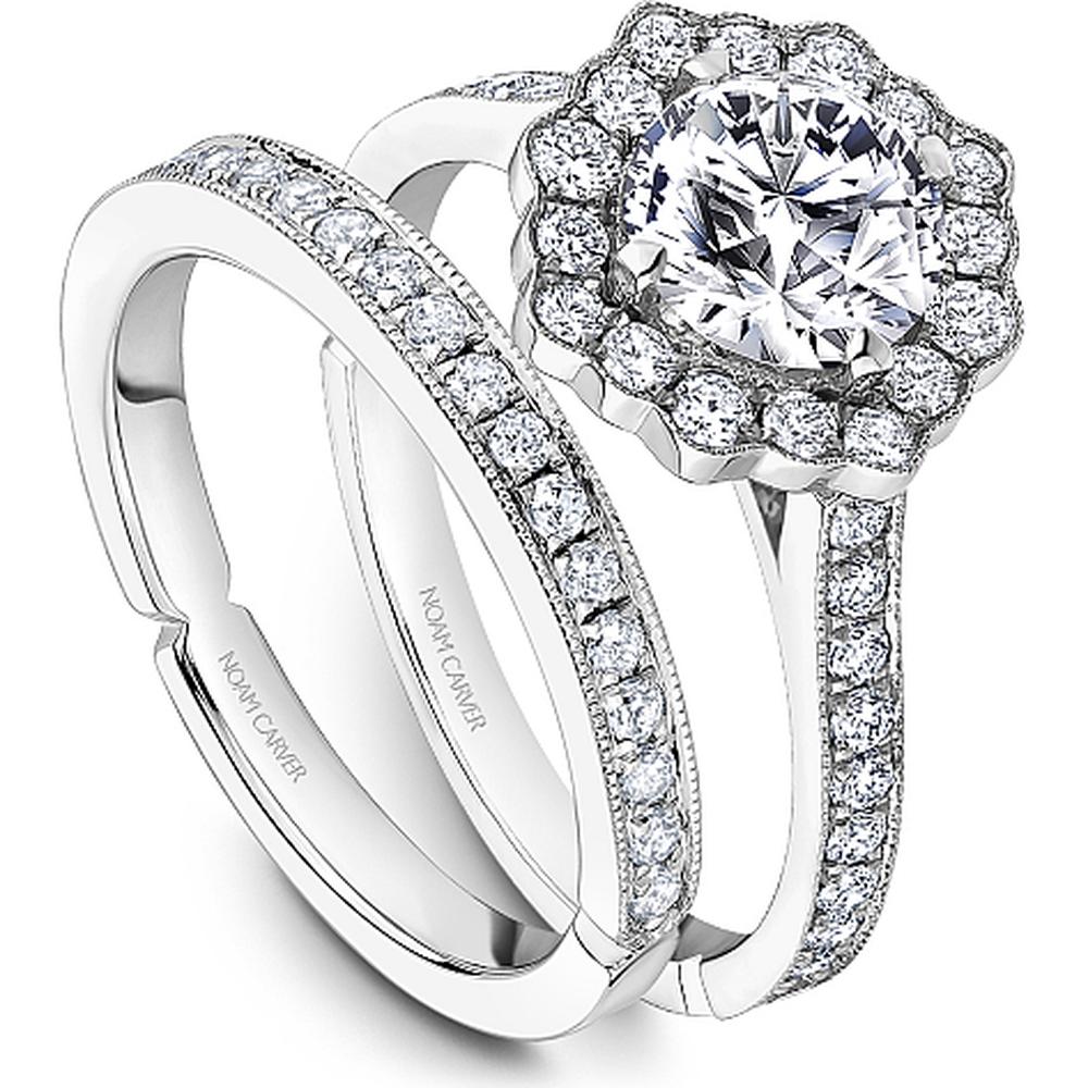 Round Cut Diamond Engagement Ring with Halo and Beaded Setting in White Gold by Noam Carver<em> - Choose Your Center Diamond: 1 to 5 Carats, Sustainable Lab-Grown or Natural Earth-Mined</em>
