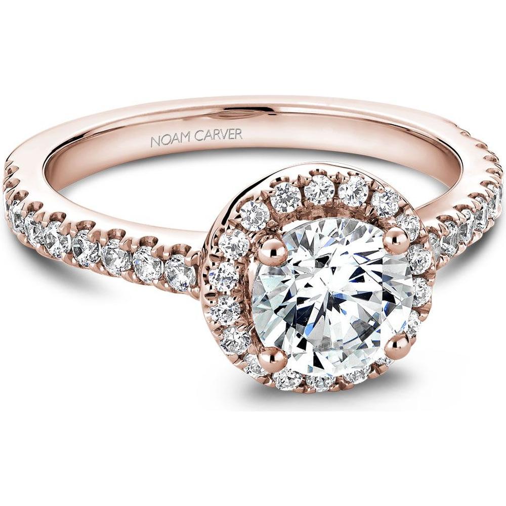 Round Cut Diamond Engagement Ring with Halo and Channel-Set Diamonds in Rose Gold by Noam Carver<em> - Choose Your Center Diamond: 1 to 5 Carats, Sustainable Lab-Grown or Natural Earth-Mined</em>