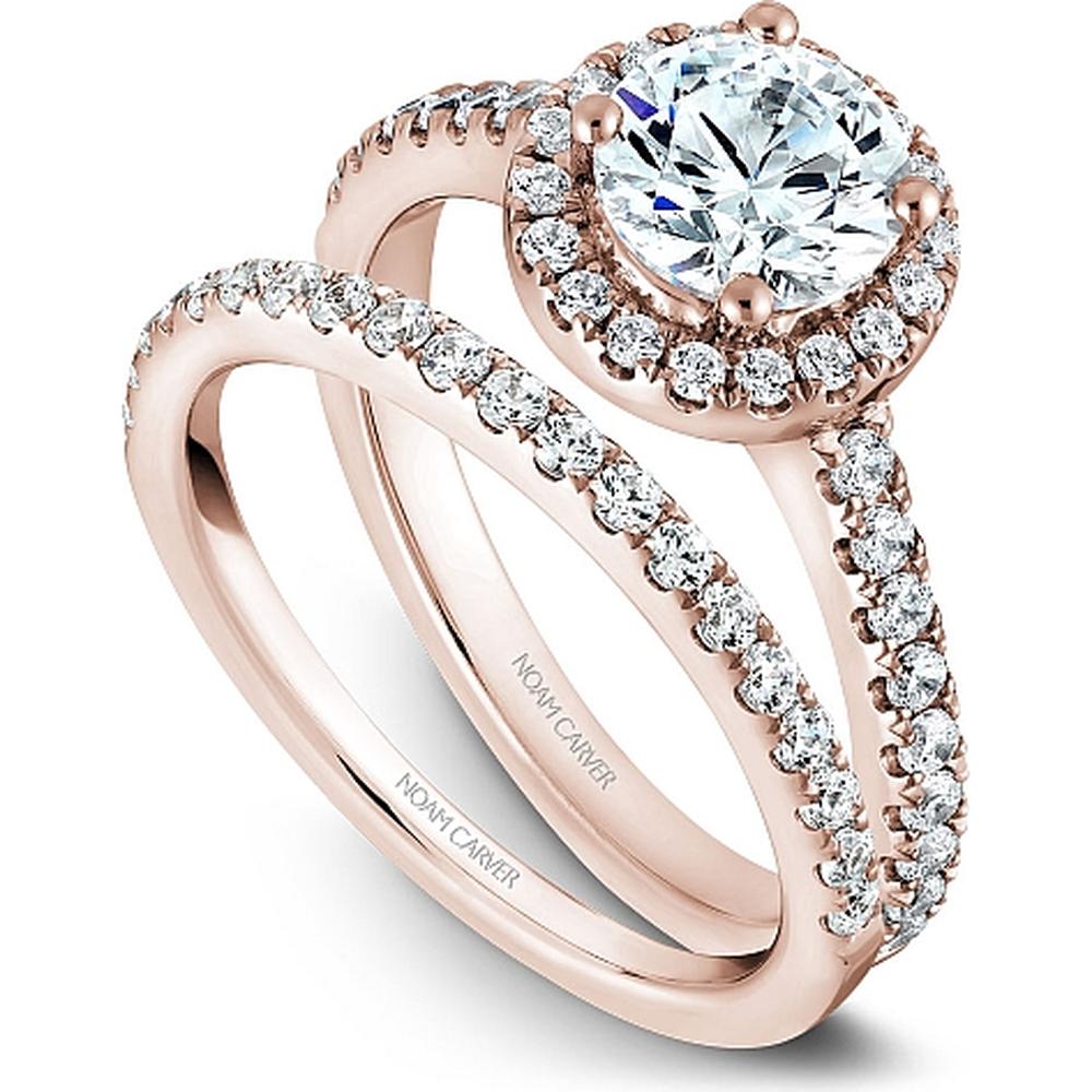Round Cut Diamond Engagement Ring with Halo and Channel-Set Diamonds in Rose Gold by Noam Carver<em> - Choose Your Center Diamond: 1 to 5 Carats, Sustainable Lab-Grown or Natural Earth-Mined</em>