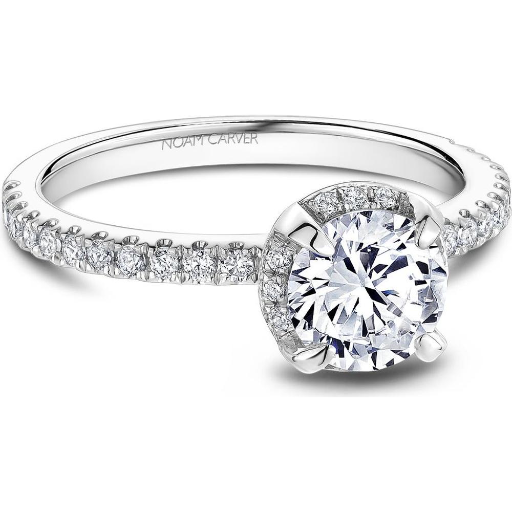 Round Cut Diamond Engagement Ring with Halo and Diamond Shoulders in Platinum by Noam Carver<em> - Choose Your Center Diamond: 1 to 5 Carats, Sustainable Lab-Grown or Natural Earth-Mined</em>