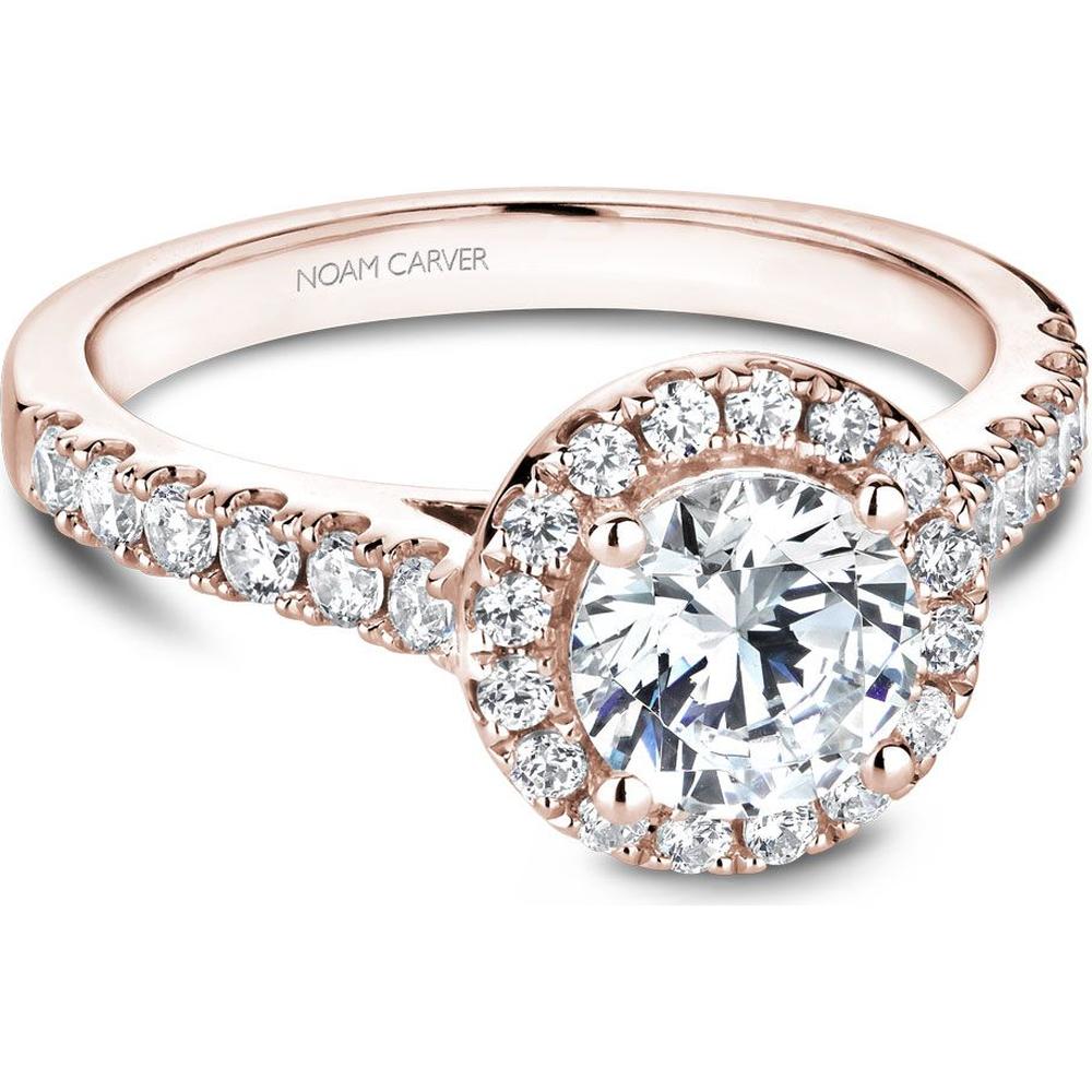 Round Cut Diamond Engagement Ring with Halo and Micro-Pavé Band in Rose Gold by Noam Carver<em> - Choose Your Center Diamond: 1 to 5 Carats, Sustainable Lab-Grown or Natural Earth-Mined</em>
