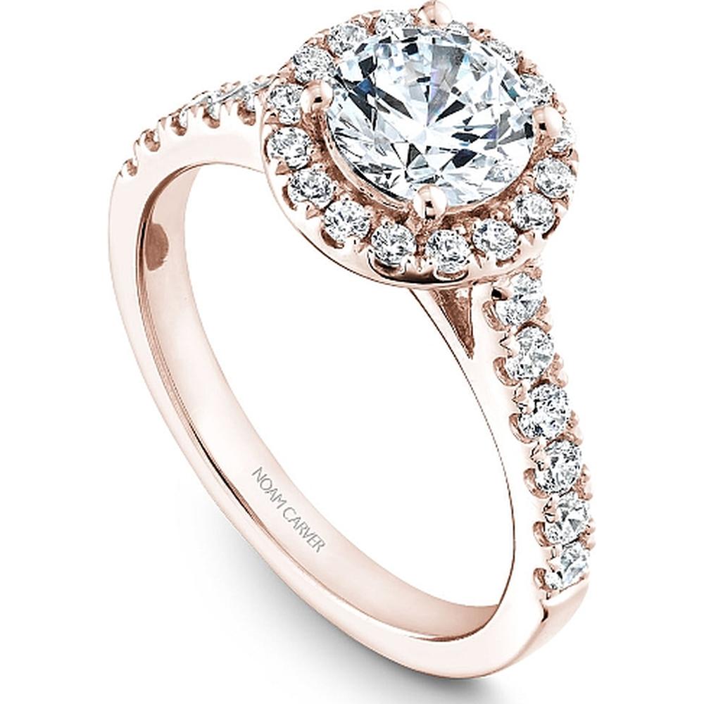 Round Cut Diamond Engagement Ring with Halo and Micro-Pavé Band in Rose Gold by Noam Carver<em> - Choose Your Center Diamond: 1 to 5 Carats, Sustainable Lab-Grown or Natural Earth-Mined</em>