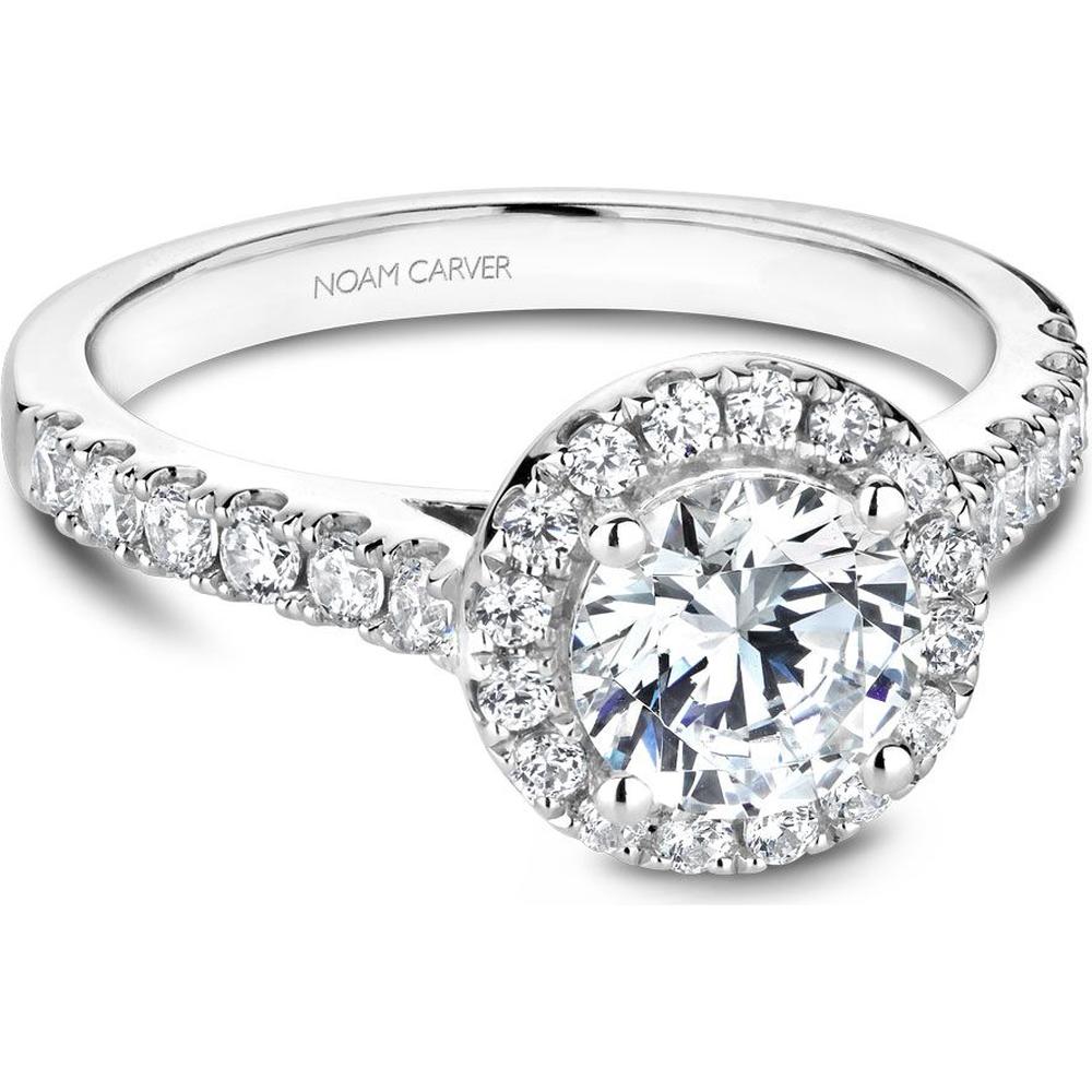Round Cut Diamond Engagement Ring with Halo and Micro-Pavé Diamonds in White Gold by Noam Carver<em> - Choose Your Center Diamond: 1 to 5 Carats, Sustainable Lab-Grown or Natural Earth-Mined</em>