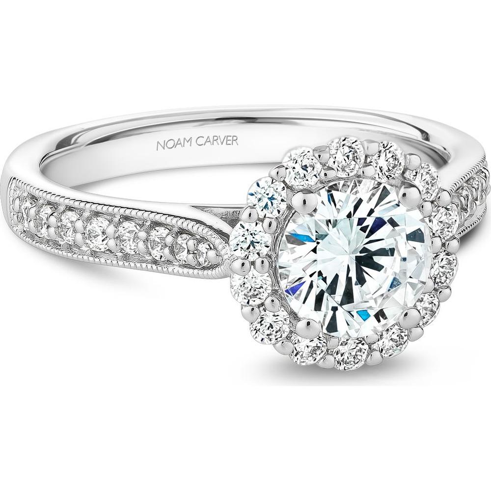 Round Cut Diamond Engagement Ring with Halo and Milgrain Detailing in White Gold by Noam Carver<em> - Choose Your Center Diamond: 1 to 5 Carats, Sustainable Lab-Grown or Natural Earth-Mined</em>
