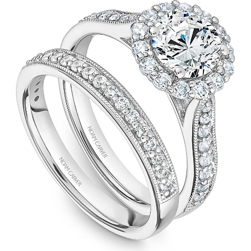 Round Cut Diamond Engagement Ring with Halo and Milgrain Detailing in White Gold by Noam Carver<em> - Choose Your Center Diamond: 1 to 5 Carats, Sustainable Lab-Grown or Natural Earth-Mined</em>