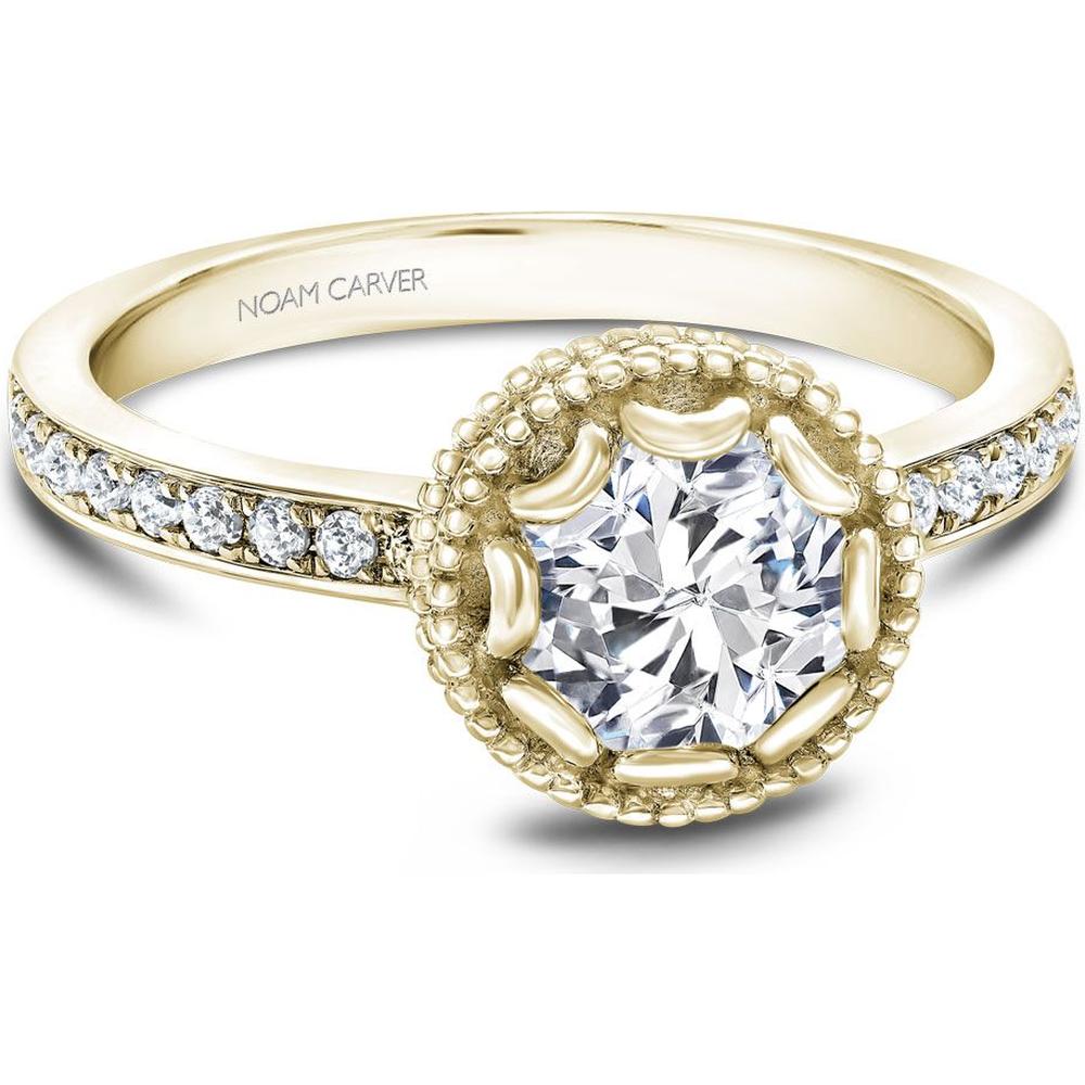 Round Cut Diamond Engagement Ring with Halo and Milgrain Detailing in Yellow Gold by Noam Carver<em> - Choose Your Center Diamond: 1 to 5 Carats, Sustainable Lab-Grown or Natural Earth-Mined</em>