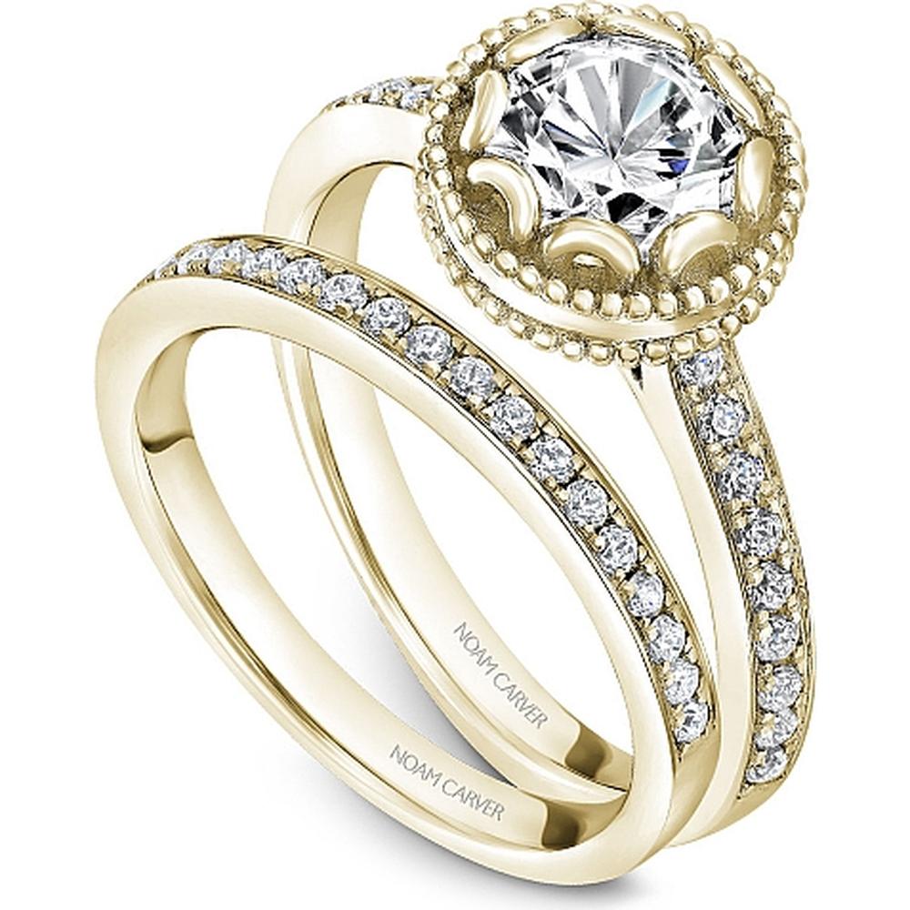 Round Cut Diamond Engagement Ring with Halo and Milgrain Detailing in Yellow Gold by Noam Carver<em> - Choose Your Center Diamond: 1 to 5 Carats, Sustainable Lab-Grown or Natural Earth-Mined</em>