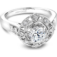 Round Cut Diamond Engagement Ring with Halo and Openwork Heart and Floral Motifs in White Gold by Noam Carver<em> - Choose Your Center Diamond: 1 to 5 Carats, Sustainable Lab-Grown or Natural Earth-Mined</em>