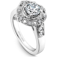 Round Cut Diamond Engagement Ring with Halo and Openwork Heart and Floral Motifs in White Gold by Noam Carver<em> - Choose Your Center Diamond: 1 to 5 Carats, Sustainable Lab-Grown or Natural Earth-Mined</em>