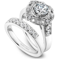 Round Cut Diamond Engagement Ring with Halo and Openwork Heart and Floral Motifs in White Gold by Noam Carver<em> - Choose Your Center Diamond: 1 to 5 Carats, Sustainable Lab-Grown or Natural Earth-Mined</em>