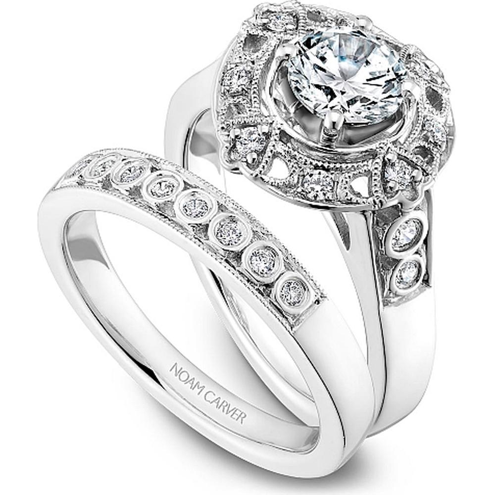 Round Cut Diamond Engagement Ring with Halo and Openwork Heart and Floral Motifs in White Gold by Noam Carver<em> - Choose Your Center Diamond: 1 to 5 Carats, Sustainable Lab-Grown or Natural Earth-Mined</em>
